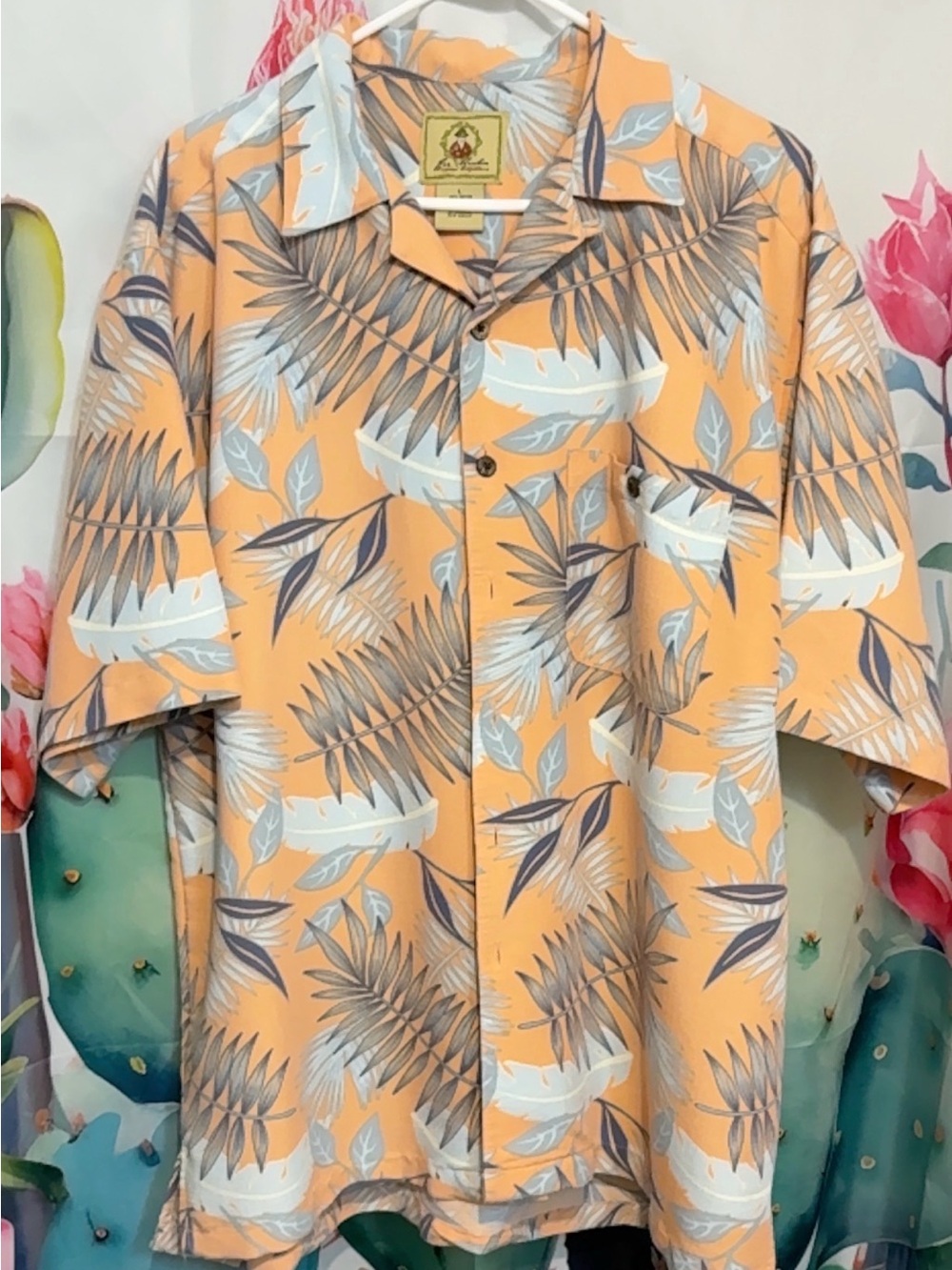 Joe Marlin Men's Rayon/Poly Woven Floral Hawaiian Button-Up Pockets L